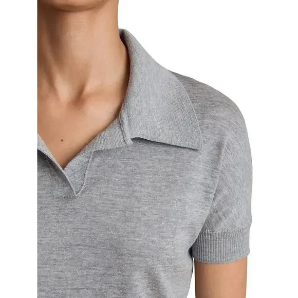 Khaite Morgane SS Collared Top in Mercury S - Picture 4 of 5